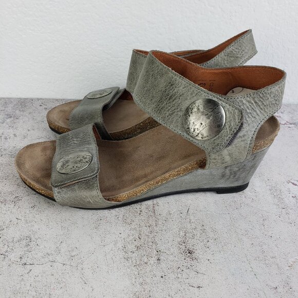 TAOS Carousel 2 Cork Wedge Leather Sandal Gray size 38 US 7/7.5 Lagenlook Boho - Picture 4 of 16